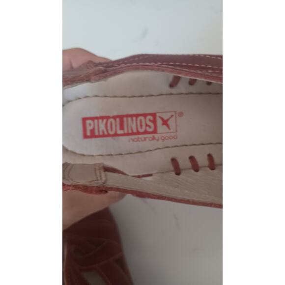 Pikolino's cut leather artistic design Brown kitten wedge low slingback Sz 10 W - Picture 9 of 9